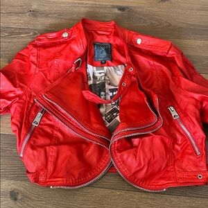Guess Red Faux Leather moto Jacket